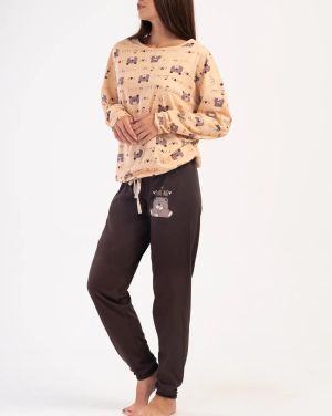Дамска пижама с мечета, размери S - XL